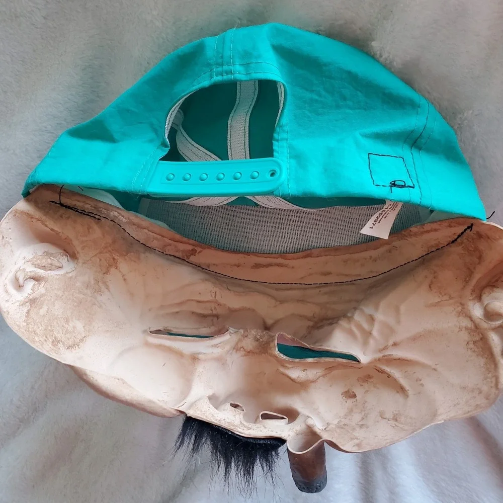 Vintage Halloween Snapback Hat w/ Mask Old Man Cigar Creepy Spirit Costume Cap
